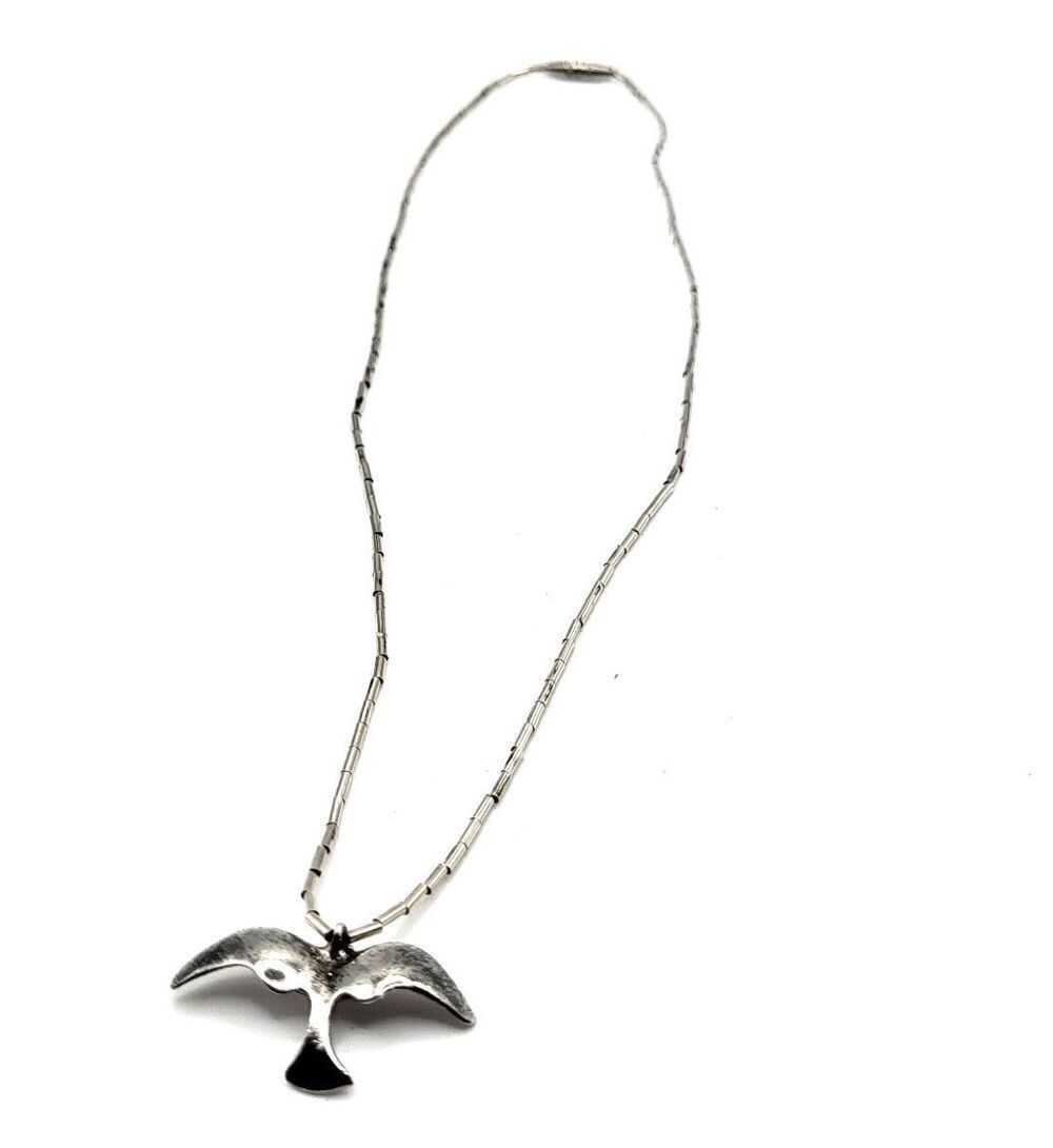 Native American Sterling Silver Bird Totem Fetish Necklace 14in